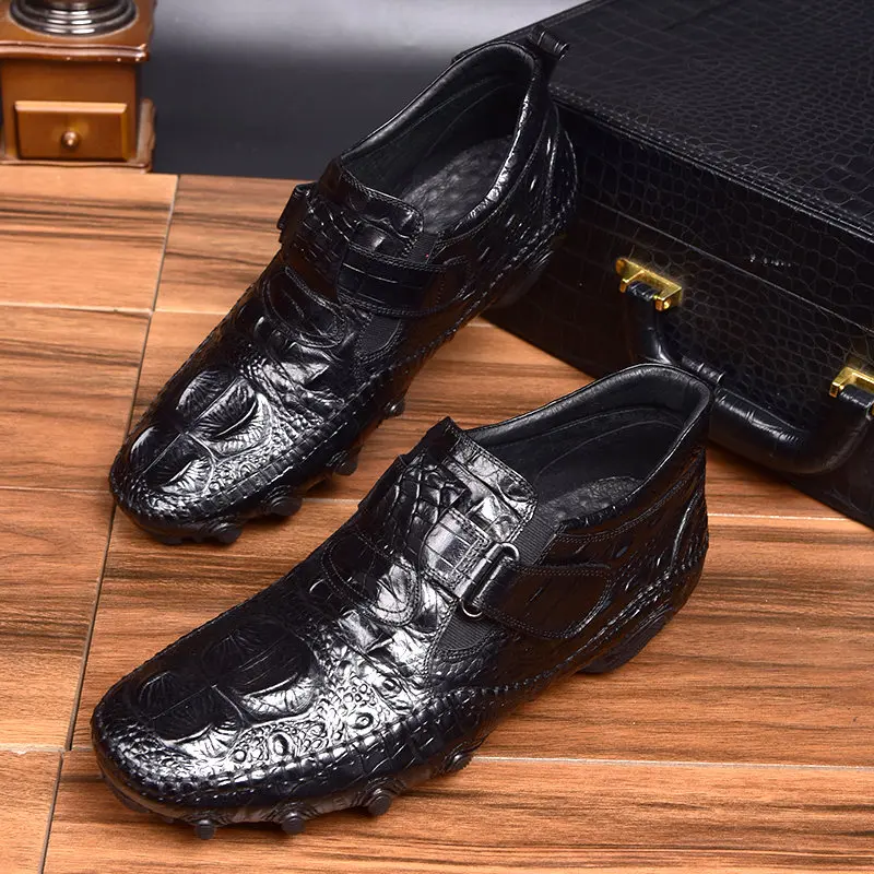 Super Recommand !Alligator Pattern Full Grain Leather Men&#39;s Casual Shoes High En - £164.80 GBP