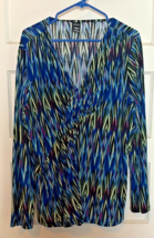 Rafaella Blue and Black Fitted Graphic Long Sleeve Knit Blouse Size XXL - $18.10