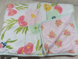 Cloud Island Floral baby blanket Pink Lemonade cotton 2 ply jersey knit green - £32.74 GBP