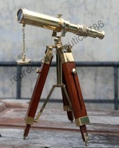 Nautical Navy Ship Telescope Vintage Solid Brass Telescope With Wooden Tripod - £182.35 GBP