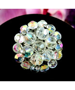 Aurora Borealis CRYSTAL Beads PIN Vintage Brooch Rhinestones AB Beaded A... - $17.99