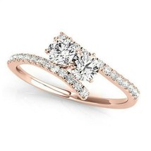 1CT Künstlicher Diamant Zwei Stein 14 K Rose Vergoldet Solitaire Ring - £48.38 GBP
