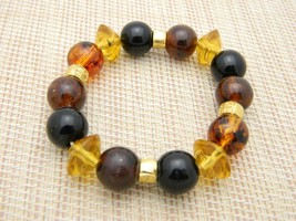 Lc Liz Claiborne Faux Amber Acrylic Beaded Bead Stretch Bracelet - £15.16 GBP