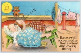 Hotel Palooka Sleeping Couple Cat Humor Funny Postcard Linen pc426 - £11.84 GBP