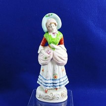 Porcelain Figurine Lady With Bonnet Hand Painted Vintage Home Decor 10&quot;  - £32.43 GBP