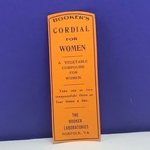 Drug store pharmacy ephemera label Bookers cordial Women Norfolk VA virg... - £9.24 GBP