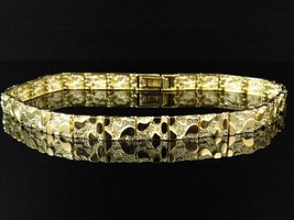 14K Yellow Gold Plated Nugget Style Link Designer 8&quot; Bracelet Silver and Gold FN - £119.55 GBP