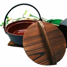 Japanese Cast Iron Sukiyaki Shabu Nabemono Personal Size Hot Pot With Wooden Lid - £29.56 GBP