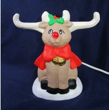 Vintage Rudolph The Red Nosed Reindeer ceramic Lamp Light up nose Christmas  7&quot; - £12.97 GBP