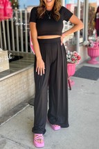 Black Slim Fit Crop Top and Pleated Wide Leg Pants Set - £24.70 GBP