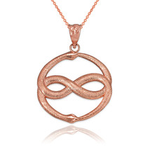 10K Rose Gold Double Ouroboros Infinity Snakes Pendant Necklace - £122.02 GBP+
