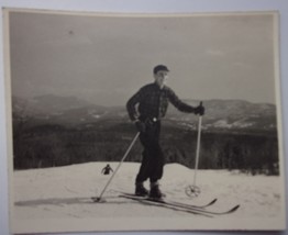  Vintage Youngman Getting Ready To Ski Black &amp; White Photo 1950s - £3.84 GBP