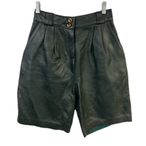 Vintage Evan Arpelli Womens Dress Shorts Green Leather Pleated High Rise... - £37.96 GBP