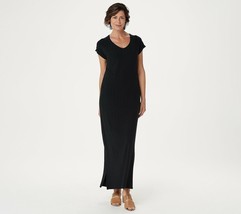 Isaac Mizrahi Live! SOHO Ribbed Maxi Dress with Side Slits BLACK Peite s... - $7.69