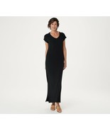 Isaac Mizrahi Live! SOHO Ribbed Maxi Dress with Side Slits BLACK Peite s... - $10.55 CAD