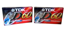 Cassette Tapes 2 TDK D60 Blank IECI/Type I High Output Sealed New Vintage - £9.44 GBP