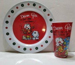 Dear God Melamine Christmas Serving Plate and Cup Tree Dog Cookie and Milk  - £15.98 GBP