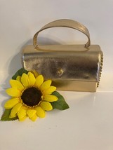 Vtg Ande’ Box Purse Gold Metallic Prom Wedding Handbag 1970 Retro Clutch Square - £28.00 GBP