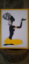 Wooden Lady Wall Art Yellow Black Home Decor Silver Indian Ethnic Earring - £139.74 GBP