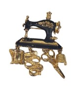 Vintage 1980s Danecraft Brooch Lapel Pin Sewing Machine Black Enamel Gol... - $424.58 MXN