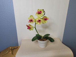 11 in. Yellow Green Artificial Phalaenopsis Orchid Flower Arrangement in Pot - £14.75 GBP