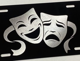 Engraved Theatre Mask Car Tag Diamond Etched Black Metal License Plate Gift - $21.79