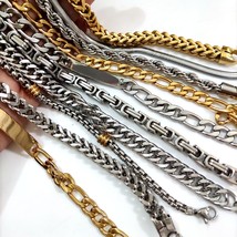 10pcs Men Bracelet Gold Plate Silver Stainless Steel Curb Cuban Link Cha... - $51.20