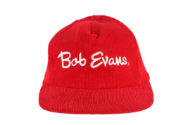 Vintage 90s Bob Evans Restaurant Spell Out Corduroy Snapback Hat Cap Red - £19.42 GBP