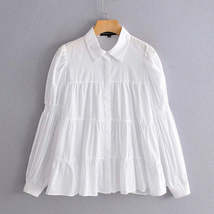 White Blouse Women Puff Long Sleeve - £9.14 GBP