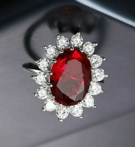 3Ct Oval Cut CZ Red Garnet Halo Engagement Ring 14K White Gold Plated - $148.49