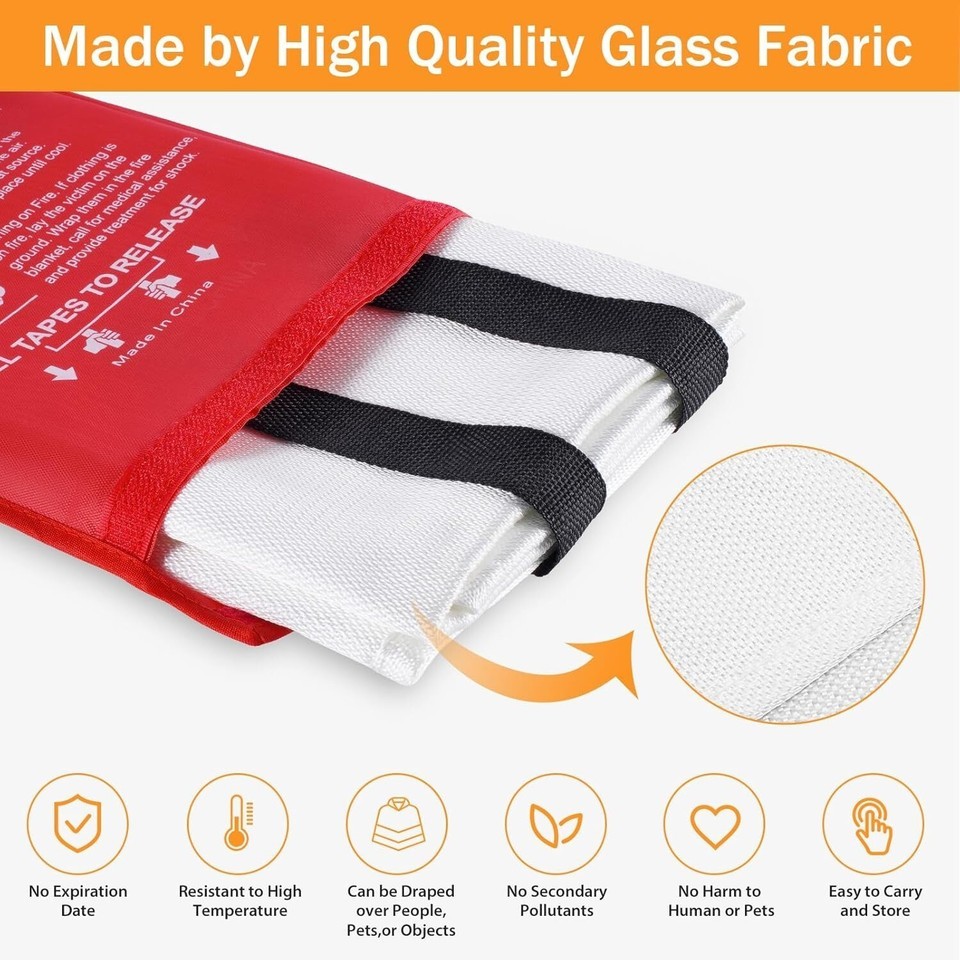 Lightweight Fire Suppression Blanket - 4 Pack, 39" x 39" Waterproof Fiberglass Item image 7