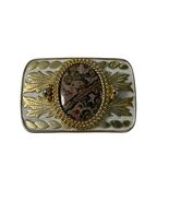 Vintage Western Belt Buckle Leopard Jasper Stone Gold Tone Trophy Style ... - $16.20