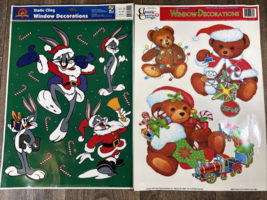 Vtg Static Cling Holiday Christmas Window Decorations Bugs Bunny/Teddy B... - $12.99