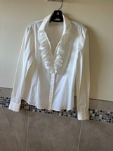 Lafayette 148 White Cotton Blend Ruffled Shirt Sz 2 Nwot - £50.84 GBP