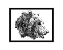 Grizzly Old Bear Pen and Ink Print, Animal - £18.82 GBP