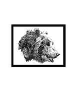 Grizzly Old Bear Pen and Ink Print, Animal - $24.00