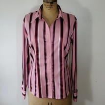 New York &amp; Company Button Down Size L Blouse Top Lavender Pink Stripe Cu... - £15.66 GBP
