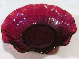 Vintage Anchor Hocking Ruby Red Color Pressed Glass Ruffled Edge and Diamond Des - £19.65 GBP