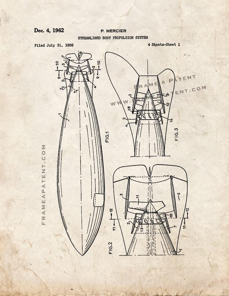 Primary image for Streamlined Body Propulsion System Patent Print - Old Look