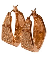 ROSE GOLD PLATED OR COPPER RHINESTONE HOOP LOOP EARRINGS MARKED V - $41.02 CAD