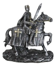 Suit of Armor Crusader Knight with Sword Riding On Heavy Cavalry Horse Figurine - £16.77 GBP