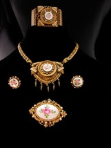 Victorian estate jewelry guilloche enamel antique parure bracelet brooch... - $850.00