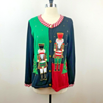 Jack B Quick Embellished Christmas Sweater Cardigan Tall Soldiers Drumming Sz Lg - £25.32 GBP