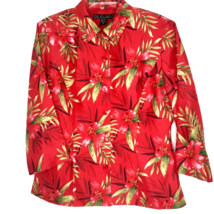 Silkland Womens Blouse Size 12 Button Front 3/4 Sleeve Tropical Red Floral Lined - £11.96 GBP