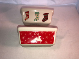 2 LTD Commodities Ceramic Baking Pans Christmas Motif 5 Inch By 3 Inch Mint - £11.78 GBP