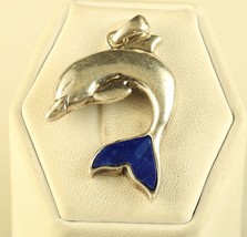 Vintage Sterling Lapis Lazuli Cute Dolphin Shape Pendant Designed by Lenox 925 - $37.62