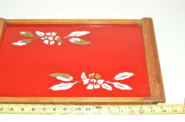 Vintage Red Glass reverse painted Floral Cocktail Drinks Serving Tray with Woode - £31.27 GBP