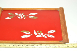 Vintage Red Glass reverse painted Floral Cocktail Drinks Serving Tray with Woode - £31.27 GBP