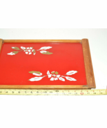 Vintage Red Glass reverse painted Floral Cocktail Drinks Serving Tray wi... - $54.88 CAD