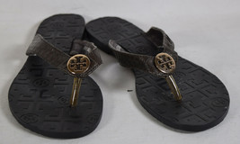 Tory Burch Womens Thora Flip Flop Thongs Black Logo Footbed Sandals 40 - $79.20